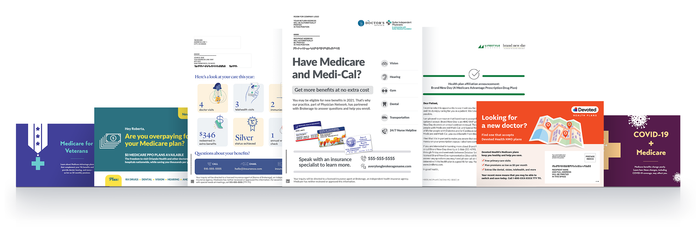 Sample compliance-approved Medicare Advantage marketing templates, including enrollment letters, postcards, and benefit highlight mailers
